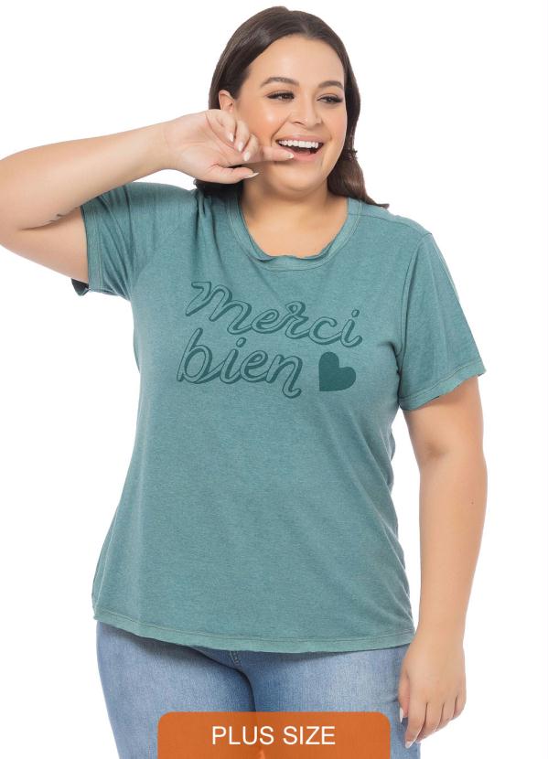 T-Shirt Feminina Merci Verde Mescla