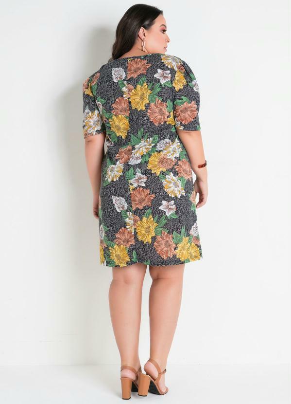 

Vestido Floral Poá Plus Size com Vazado, Preto