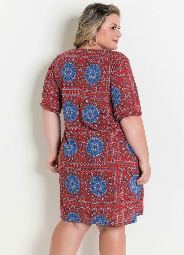 

Vestido Mandalas Mangas 3/4 Plus Size, Vermelho