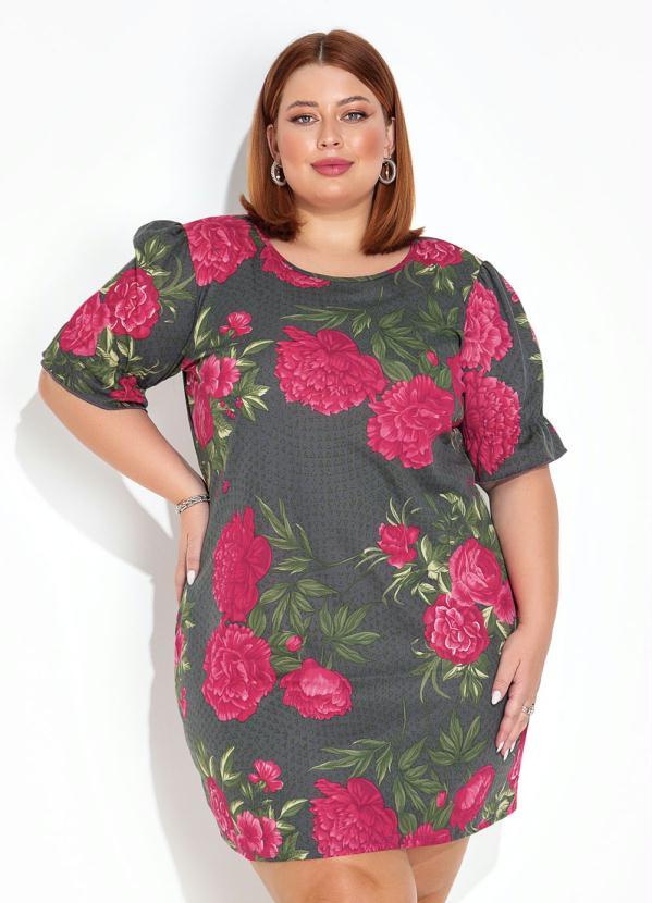 Vestido Poá Preto com Mangas Curtas Plus Size
