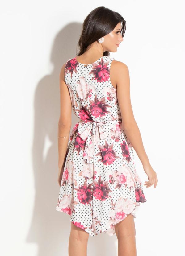 

Vestido Quintess Clássico Floral Poá com Faixa, Branco