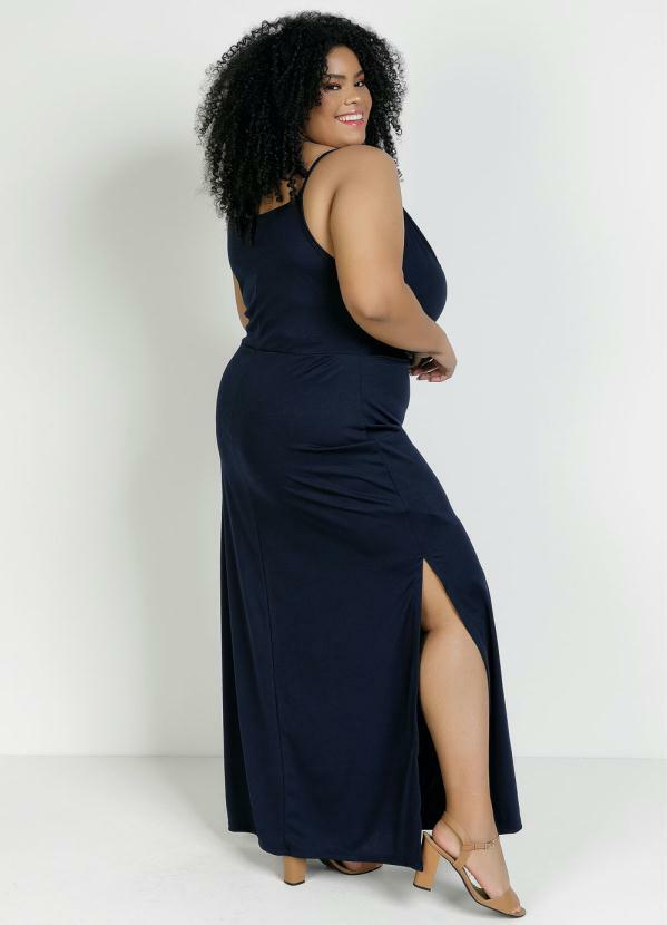 

Vestido Longo Marinho Decote Degagê Plus Size, Azul
