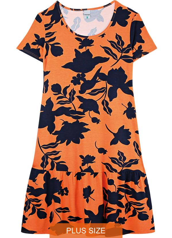 Malwee Plus - Vestido laranja floral feminino