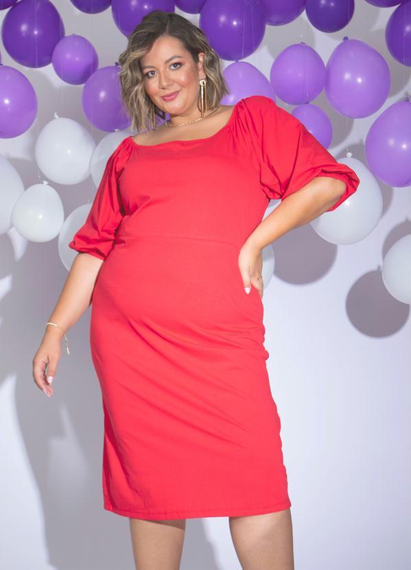 Vista 2 Vestido Vermelho Mangas Bufantes Plus Size Marguerite Marguerite