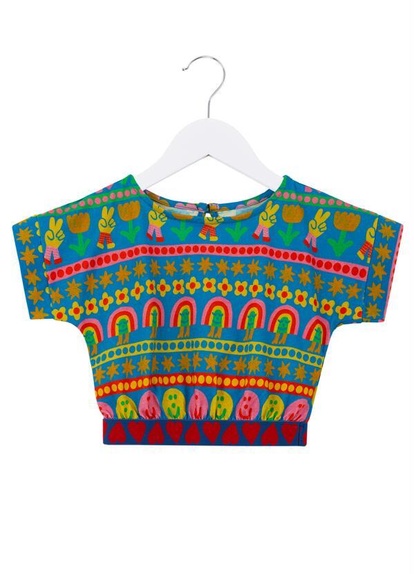 Blusa de Malha Estampa Sorria Azul