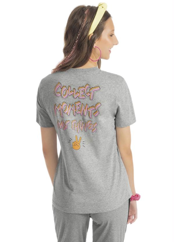 T-Shirt com Estampa Frente e Costas Cinza
