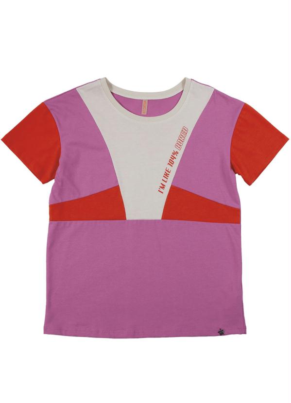 T-Shirt em Meia Malha com Estampa Rosa