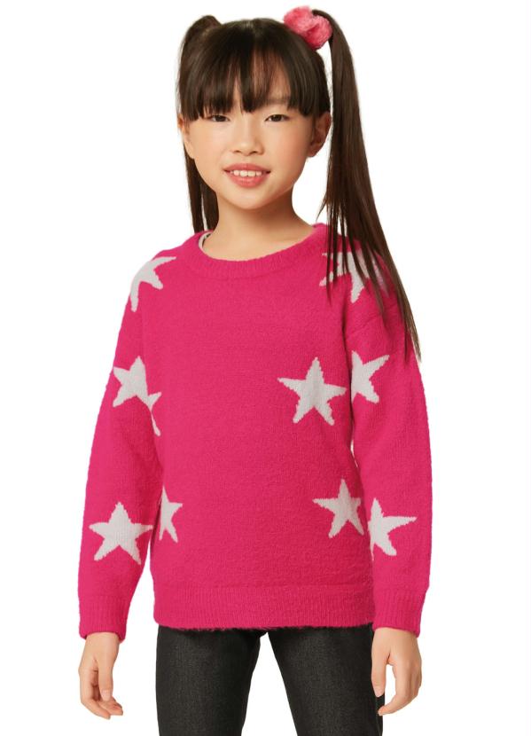 Blusão Pink Estrelas em Tricô Menina