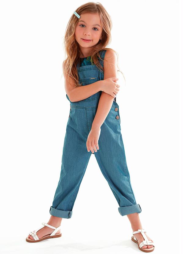 Conjunto Jardineira Jeans e Cropped Infantil Azul