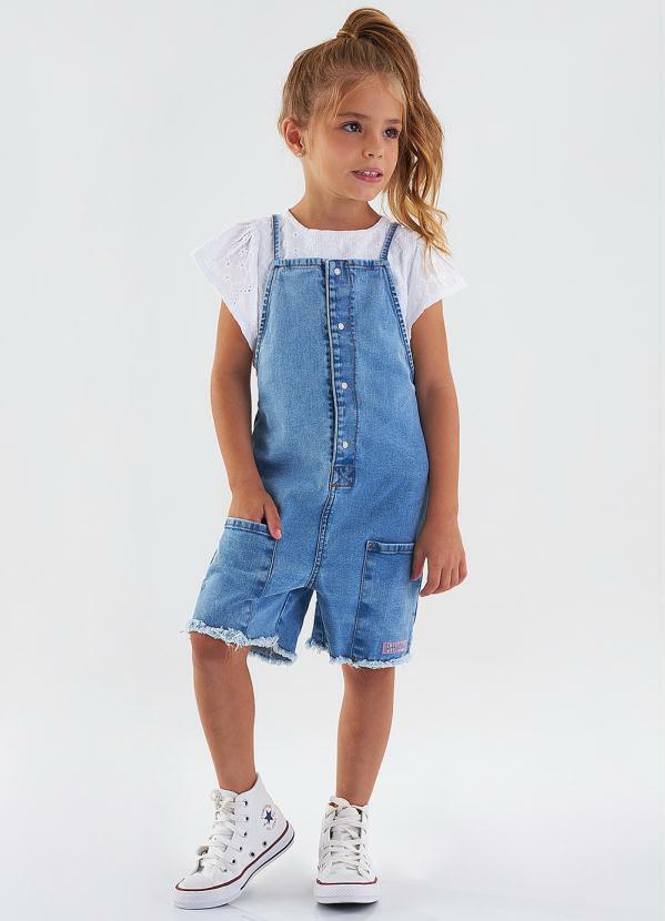 Jardineira Jeans Infantil Menina Azul