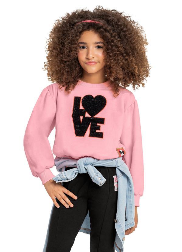 Vista 2 Blusão Love Infantil Menina Moletom Rosa Gloss Gloss