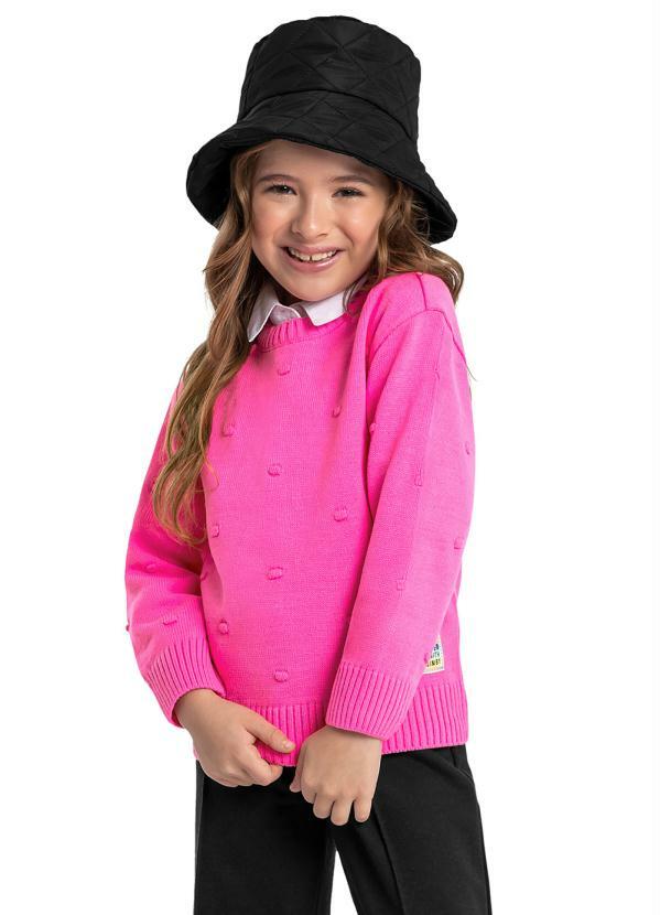 Blusão Menina Manga Longa em Tricot Rosa