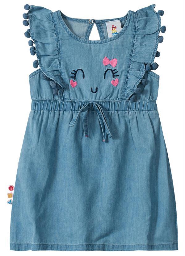

Vestido Azul Claro em Denim com Bordado Menina