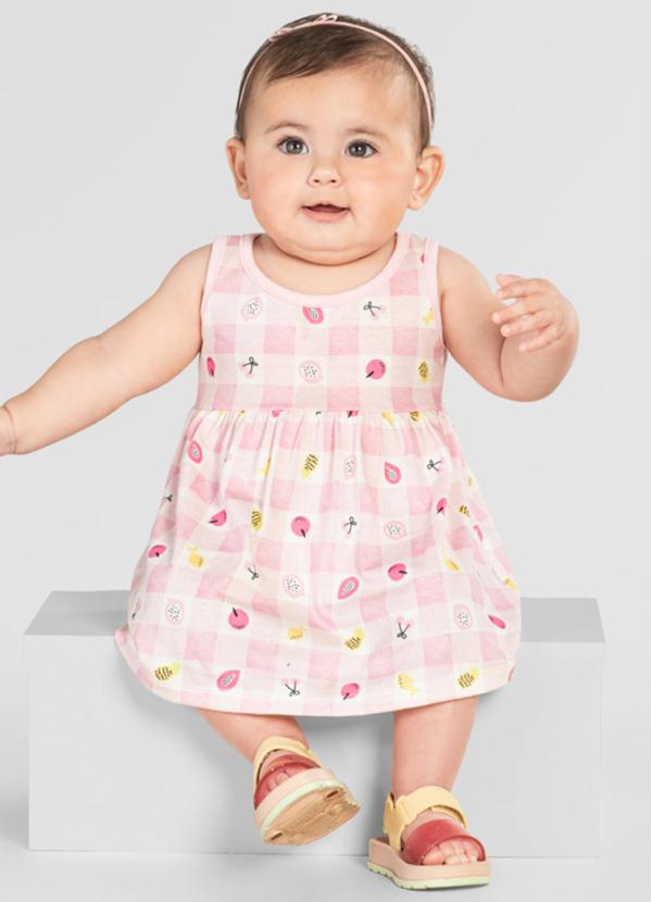 Vestido Bebê Menina Frutinhas Rosa