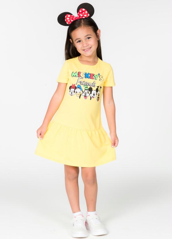Vestido Feminino Infantil Estampado Amarelo
