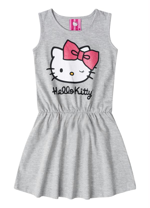Vestido Infantil em Algodão Cinza Hello Kitty