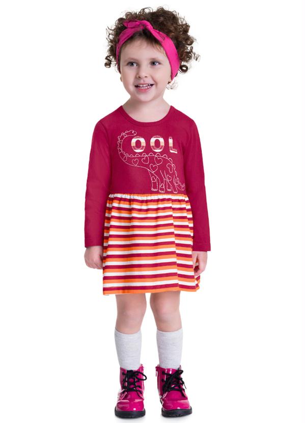 Vestido Infantil Menina de Dinossauro Bordô