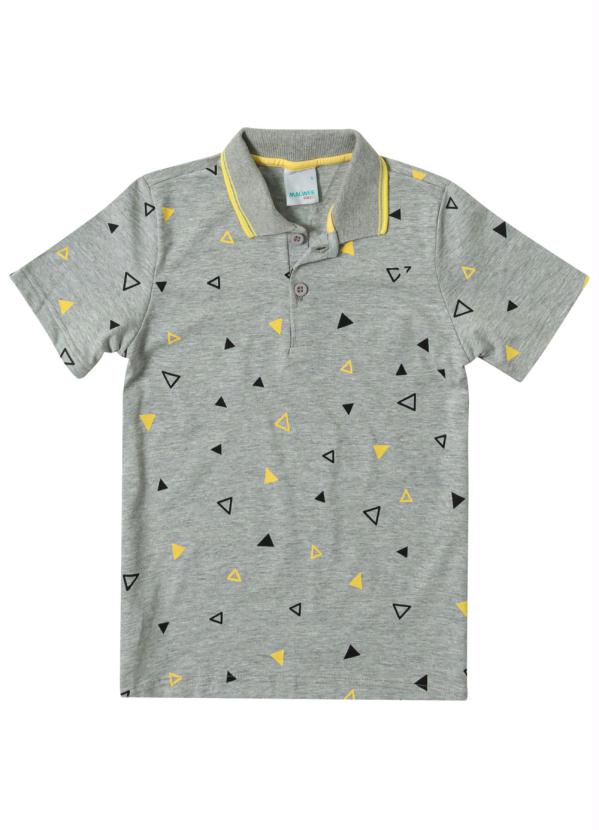 Camisa Cinza Claro Polo Geométrica