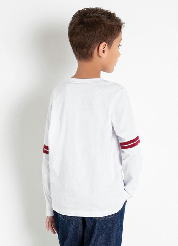 Camiseta Infantil Manga Longa Branca e Bordô