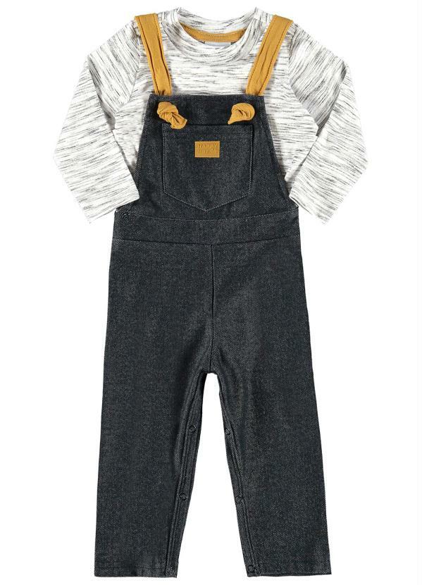 Vista 2 Conjunto Bebê Jardineira e Camiseta Branco Quimby Quimby