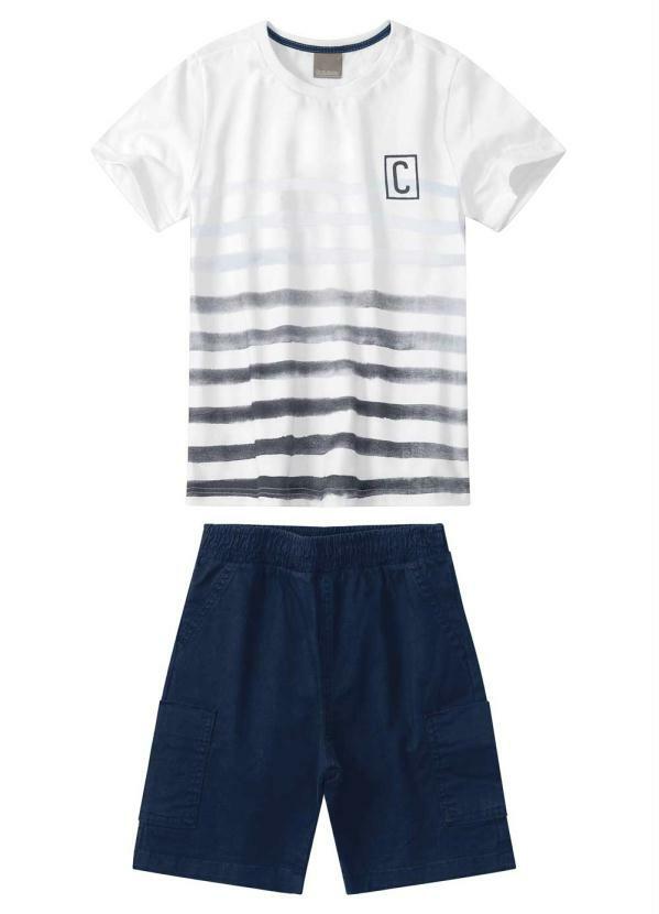 

Conjunto Branco Listrado Degrade