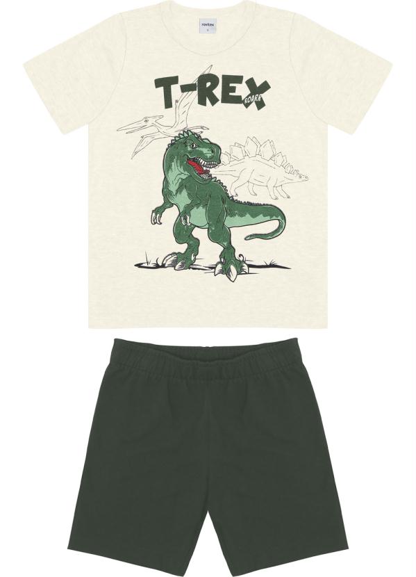 Conjunto Camiseta com Bermuda T-Rex Bege