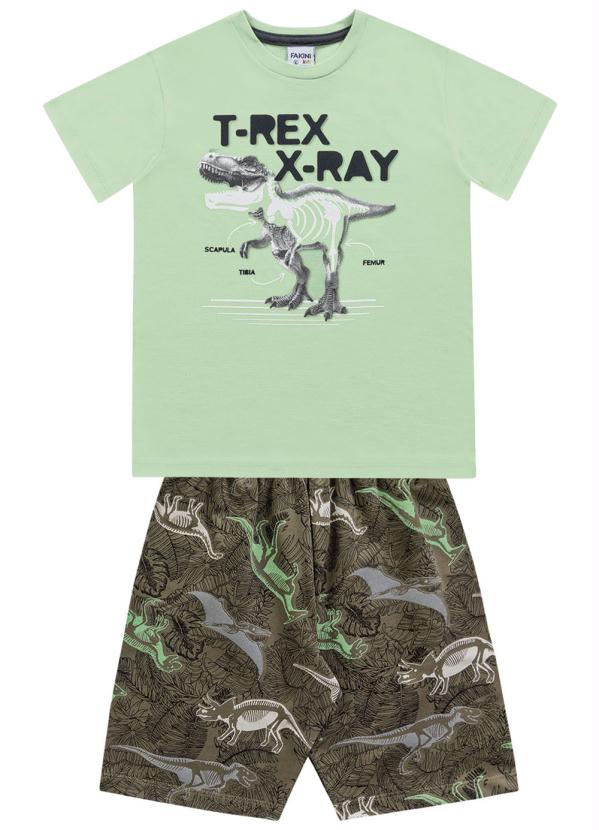 Conjunto T-Rex Camiseta Verde Bermuda Estampada