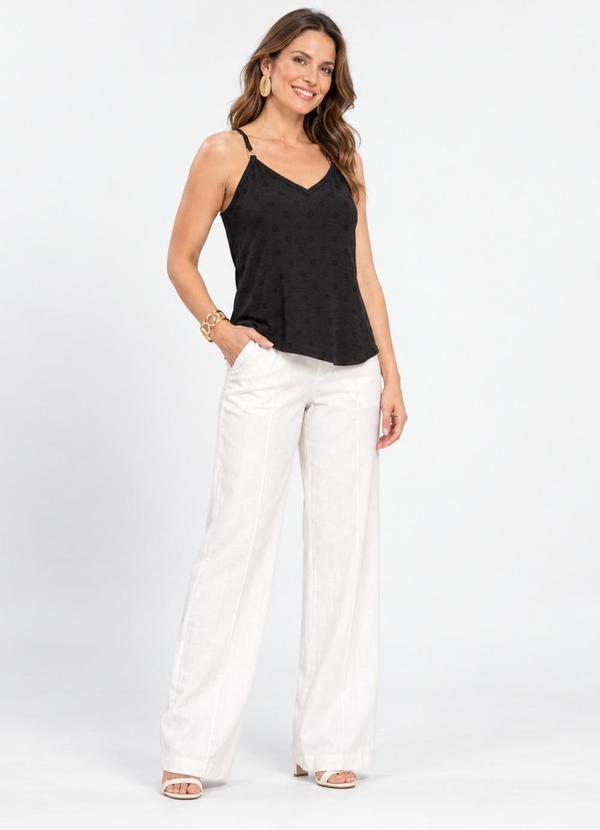 Blusa de Alça Regulável em Air Flow Poá Preto