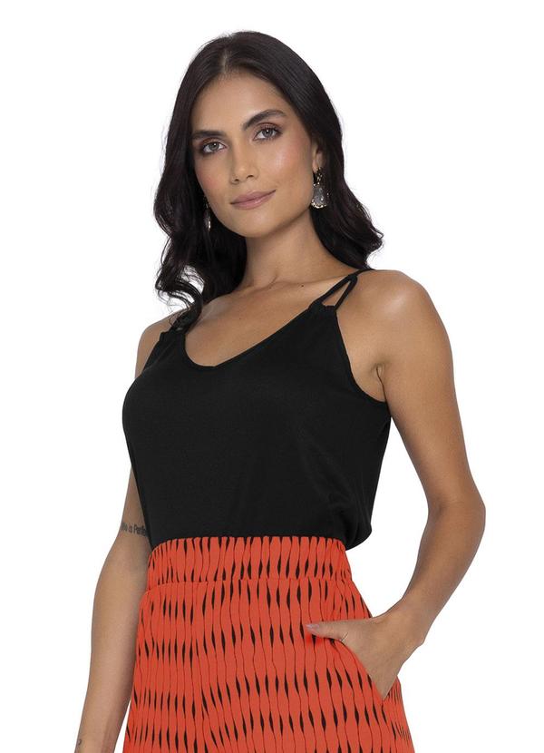 Blusa de Alça Semi Acabada Malha Delicate Preto