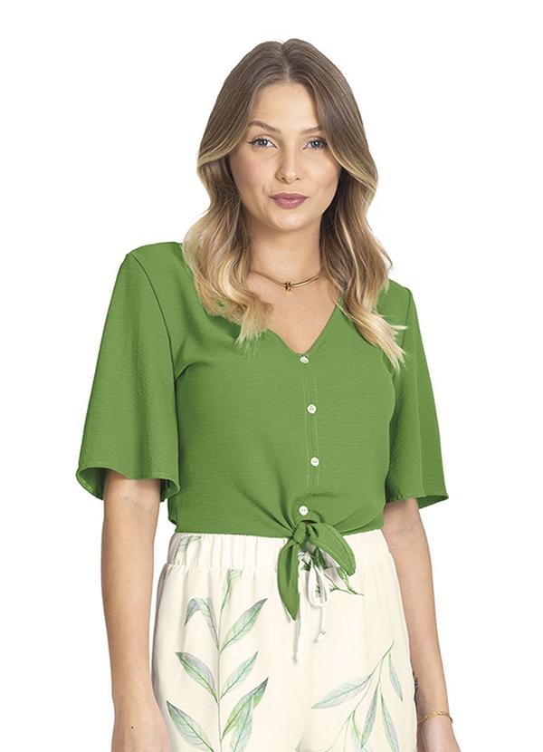 Camisa Feminina com Botões e Laço Verde