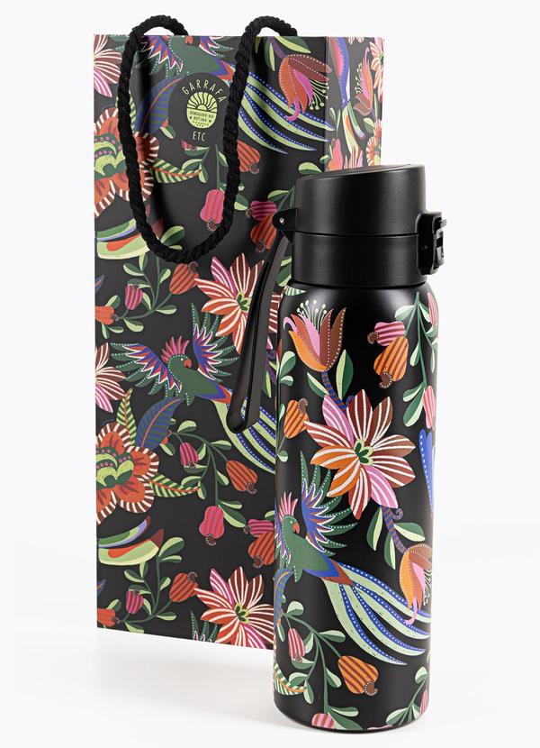 Garrafa Etc 850 Ml Jardim de Pássaros Preto