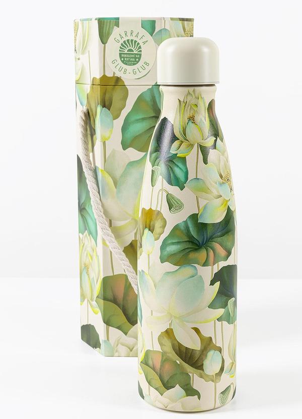 Garrafa Glub Glub 500 Ml Flor de Lotus Off White