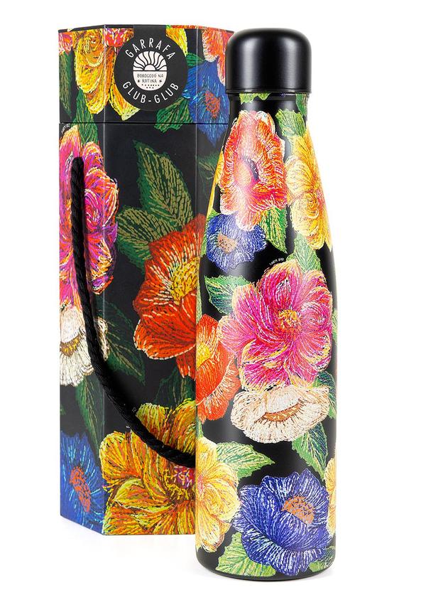 Garrafa Glub Glub 500 Ml Floral Paraiso Preto