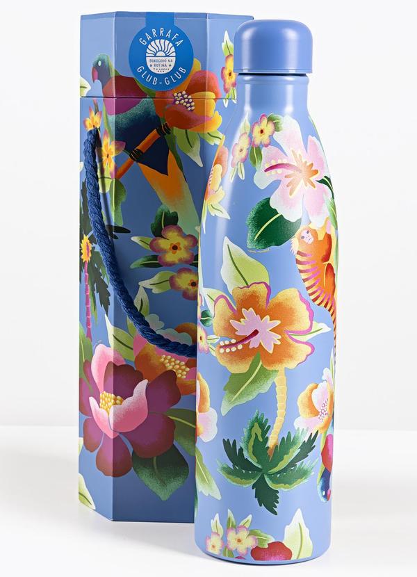 Garrafa Glub Glub 750 Ml Floral Havaiano Azul