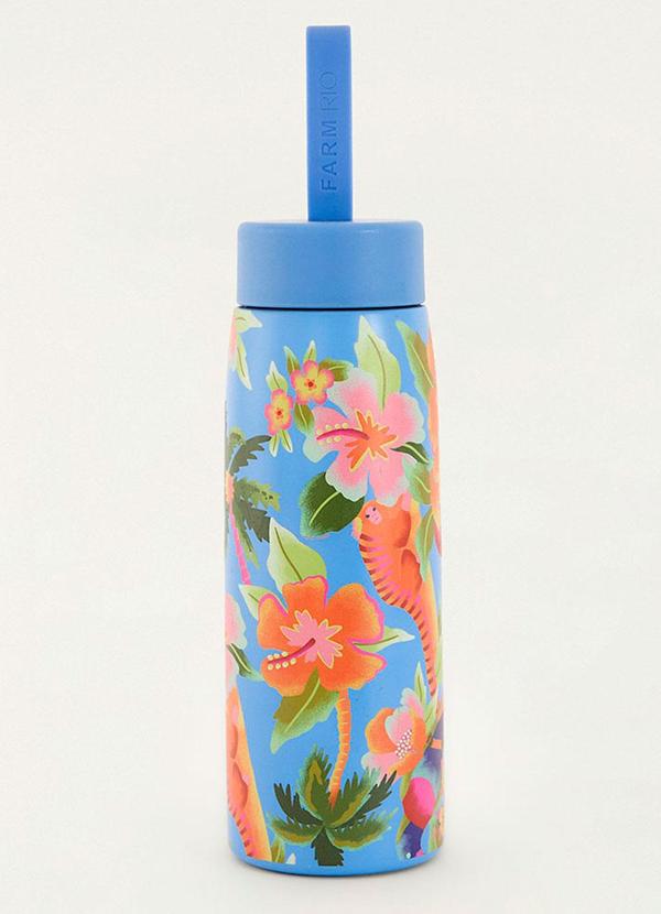 Garrafa que Sede 500 Ml Floral Hawaiano Azul