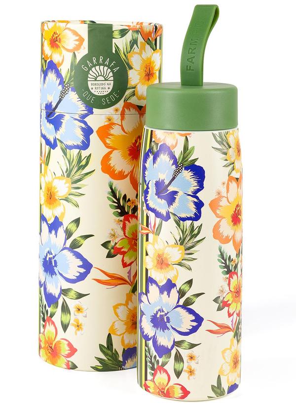 Garrafa que Sede 500 Ml Floral Tropical Verde