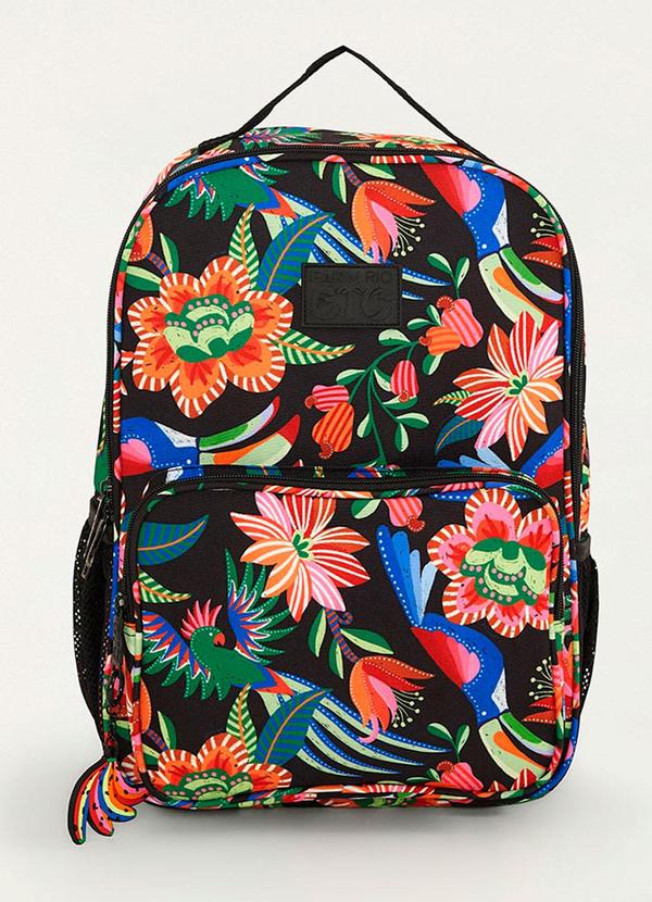 Mochila Me Leva Jardim de Pássaros Preto