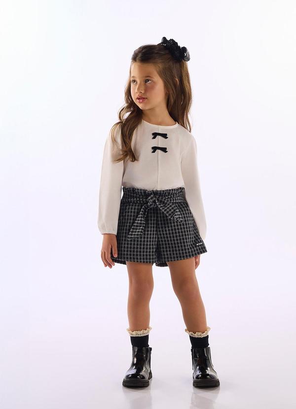 Conjunto Menina Blusa Laço Short Branco