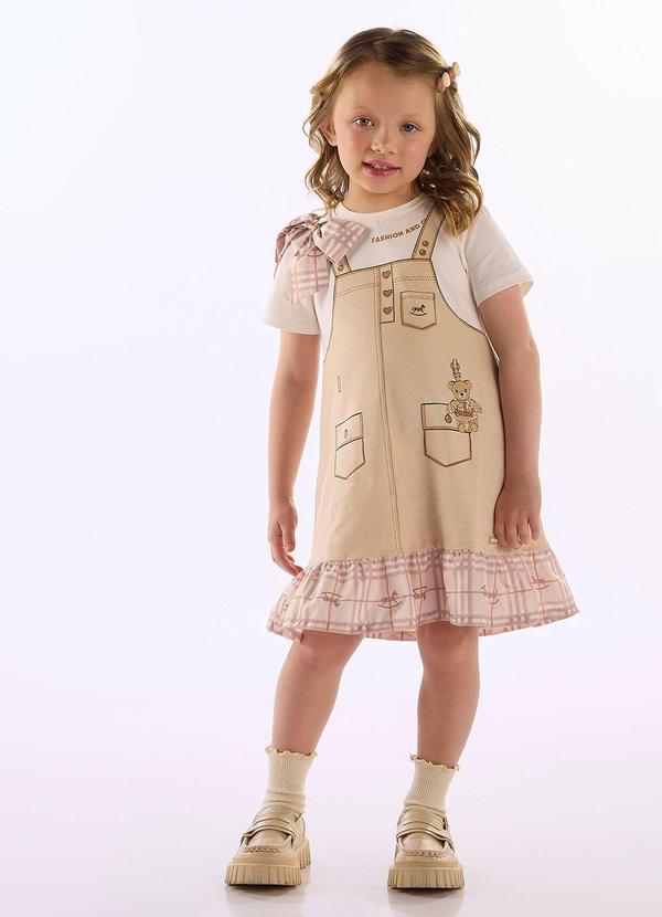 Vestido Cotton Laço Babados Bege