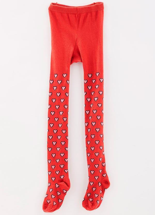 Meia Calça de Menina Coração Pixel Vermelho