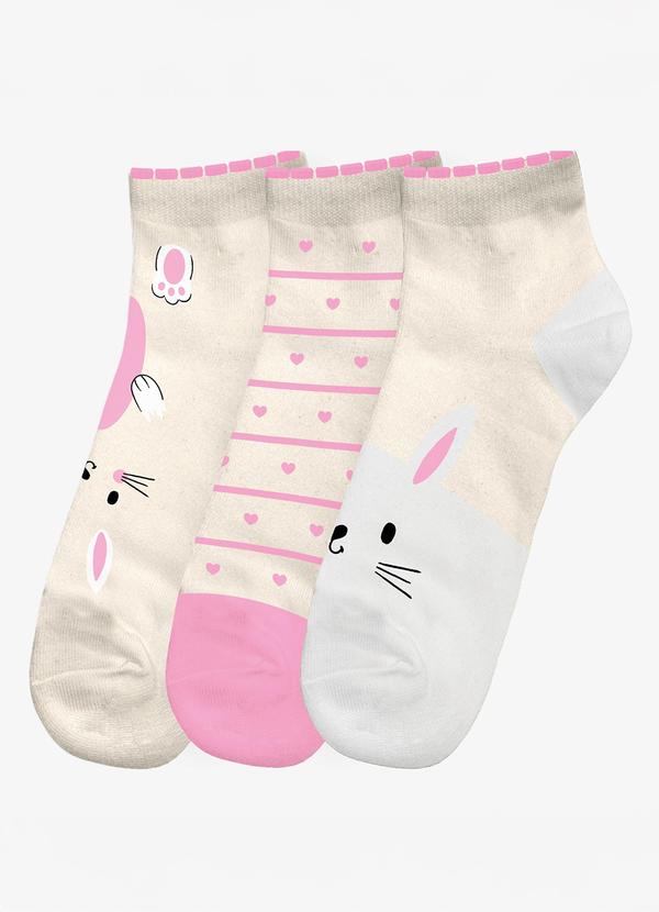Kit 3 pares de Meia Cano Curto Infantil Branco