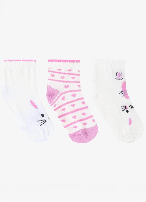 Kit 3 pares de Meia Cano Curto Infantil Rosa