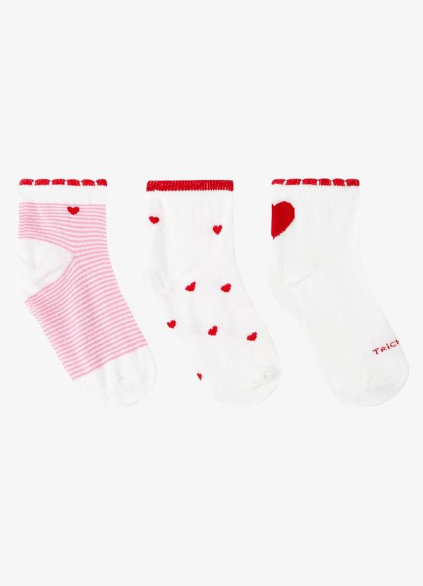 Kit 3 pares de Meia Cano Curto Infantil Vermelho