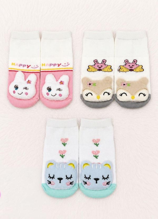 Kit 3 Sapatinho Meia Bebe Feminino Multicores