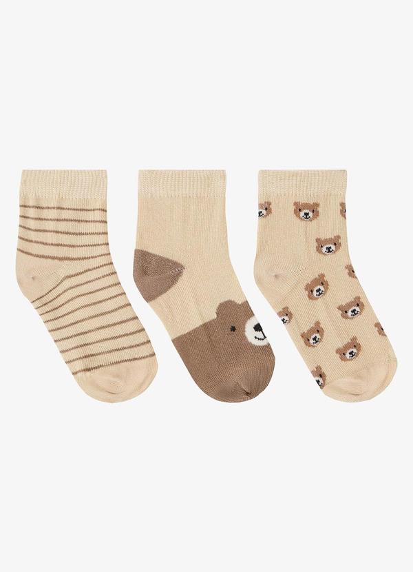 Kit 3 pares de Meia Cano Curto Infantil Marrom