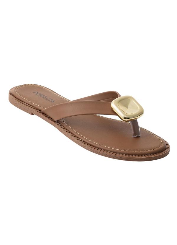 Chinelo Caramelo com Adereço Dourado