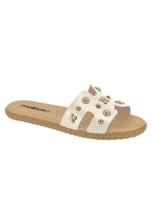 Chinelo Moleca Branco Off com Detalhes Dourados