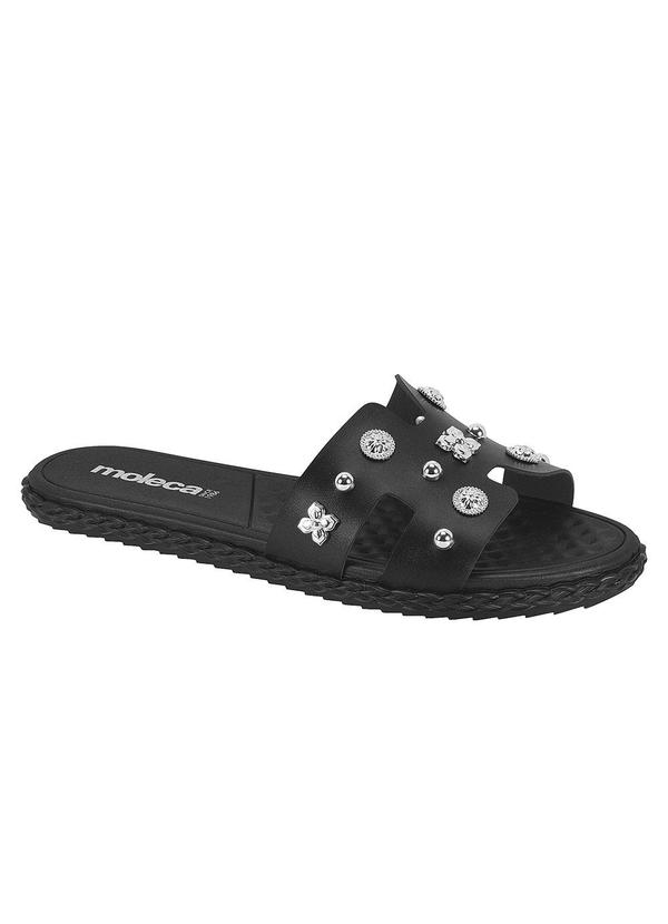 Chinelo Moleca Preto com Adereços no Cabedal