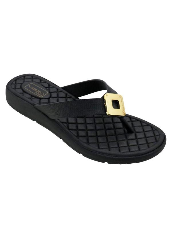 Vista 2 Chinelo Preto com Adereço Dourado Perfecta Perfecta
