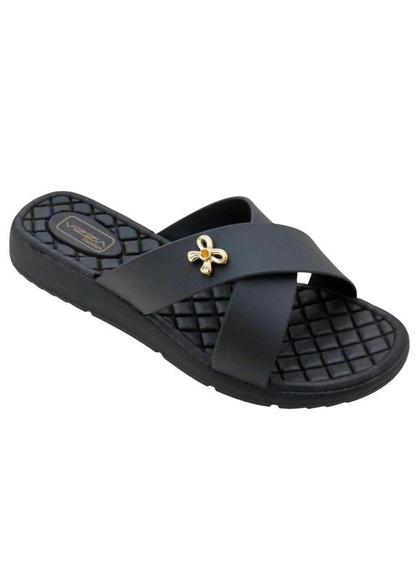 Vista 2 Chinelo Preto com Tiras Transpassadas Perfecta Perfecta